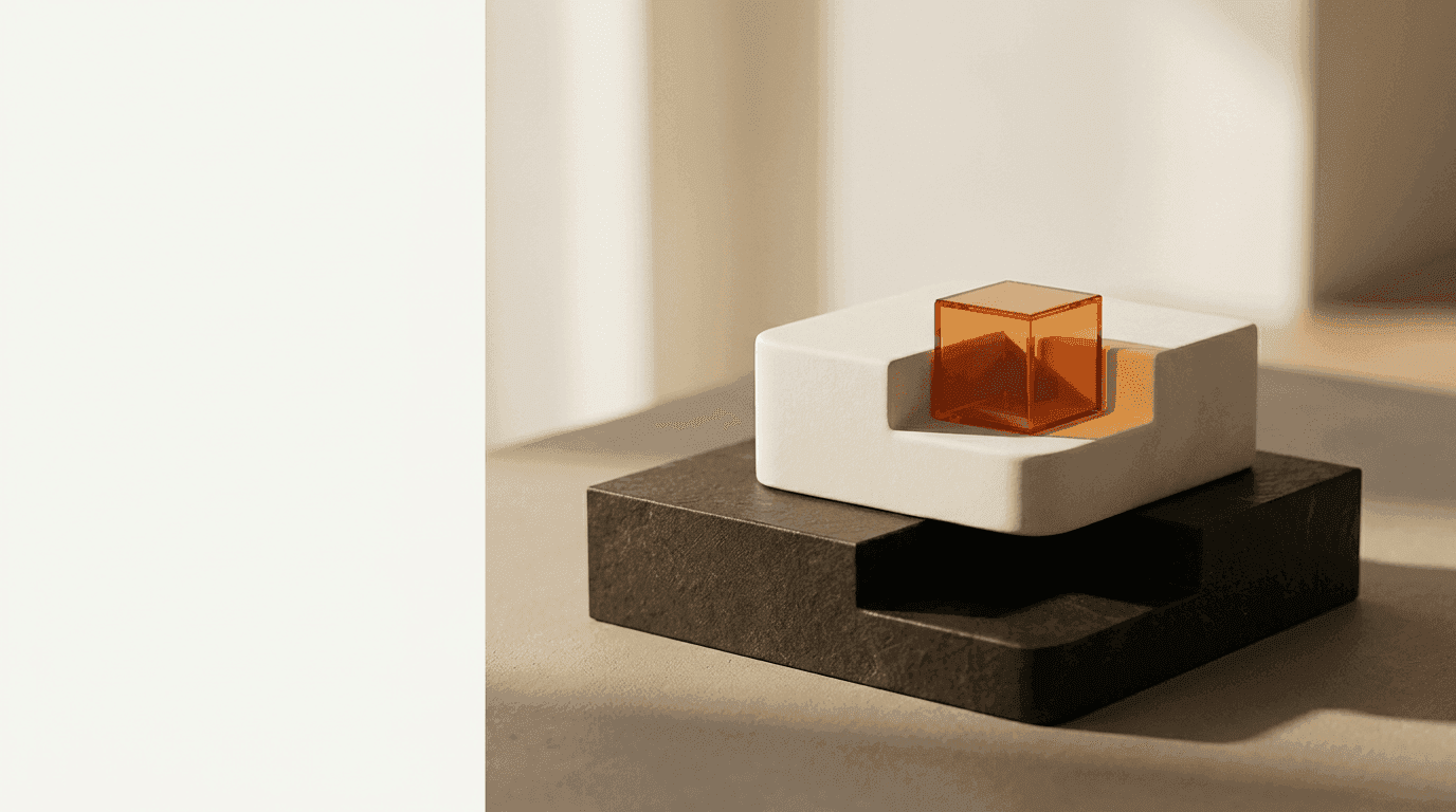 Abstract editorial illustration of a business acquisition being assembled from interlocking contract layers and geometric blocks in warm neutral tones with a gold accent, conveying deal structure and completion mechanics