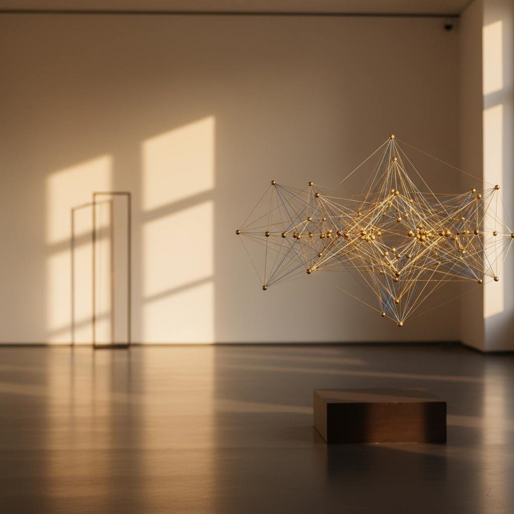 Abstract visualization of AI capability layers and valuation assessment framework