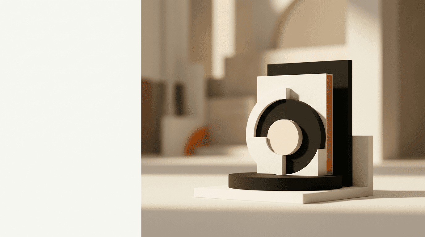 Layered geometric panels and rings on a plinth, representing the dated layers of evidence that decide which development costs reach an opening IFRS balance sheet under IFRS 1