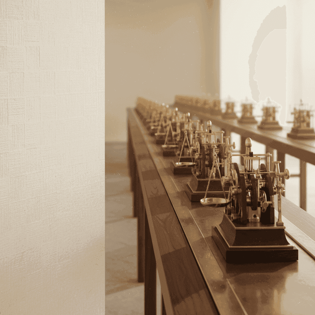 An abstract editorial composition of a marble enterprise advisory office in shadow next to an open laptop showing a value drivers register, rendered in warm neutral tones with navy and gold accents — representing two models serving different ends of the same market.