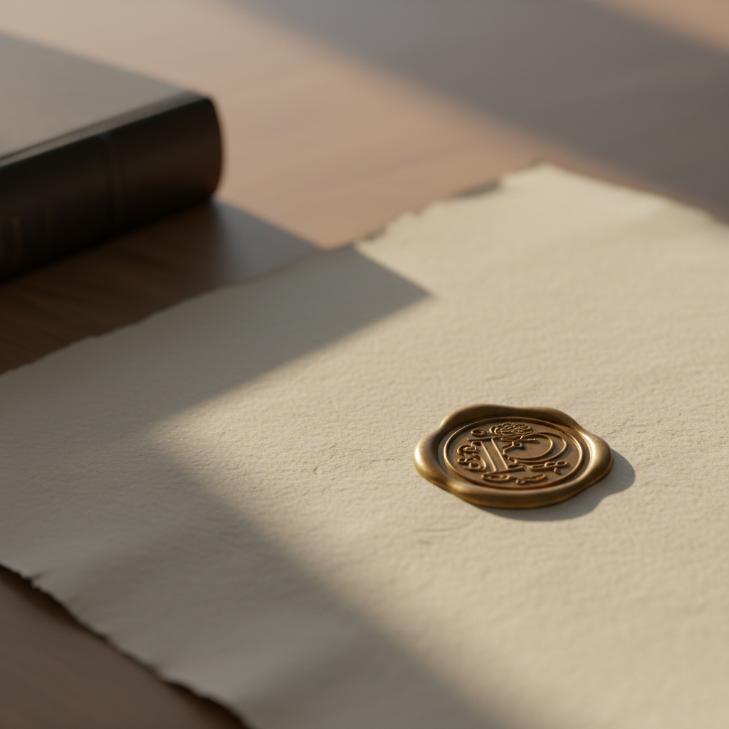 Embossed wax seal on a formal document, representing the weight and value of registered trademarks